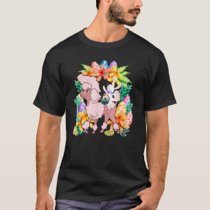 Camiseta Coelho do Cesto de Ovos Montando Poodle Feliz Pásc