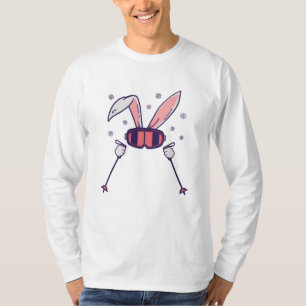 Camiseta Coelho do esqui com bastões de esqui e óculos de