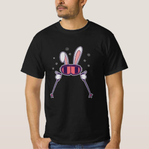 Camiseta Coelho do esqui com bastões de esqui e óculos de