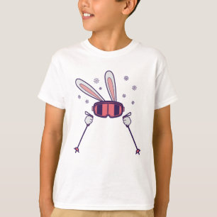 Camiseta Coelho do esqui com bastões de esqui e óculos de
