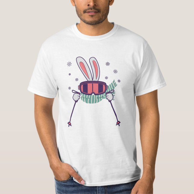 Camiseta Coelho do esqui com óculos de esqui e cachecol (Frente)