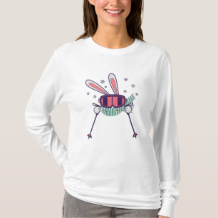 Camiseta Coelho do esqui com óculos de esqui e cachecol