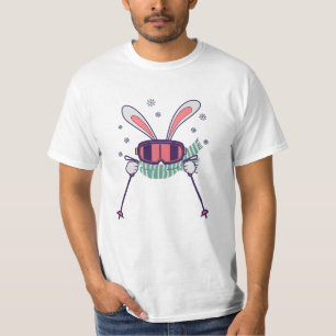 Camiseta Coelho do esqui com óculos de esqui e cachecol