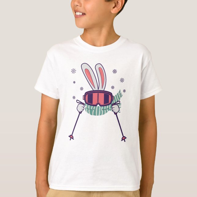 Camiseta Coelho do esqui com óculos de esqui e cachecol (Frente)