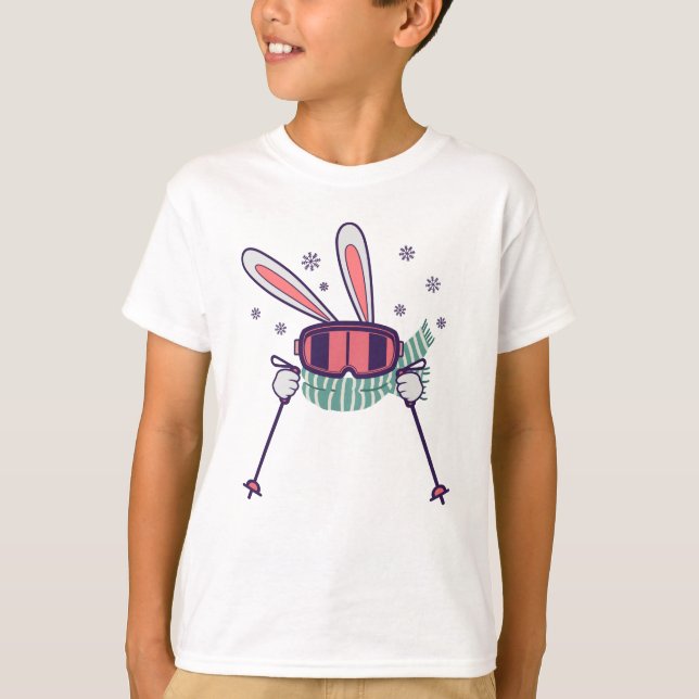 Camiseta Coelho do esqui com óculos de esqui e cachecol (Frente)