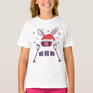 Camiseta Coelho dos Papais noeis de esqui com Santa Hat e b