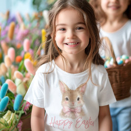 Camiseta Coelho em Aquarela com Laço Rosa | Coelhinho de Pá
