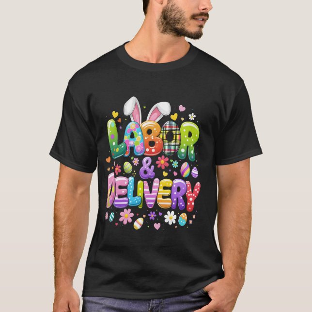 Camiseta Coelho Enfermeiro de Trabalho de Páscoa Fofo & Rou (Frente)