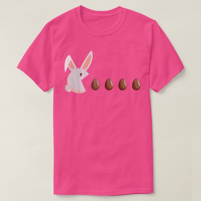 Camiseta Coelho Engraçado Comendo Páscoa de Chocolate (Frente do Design)