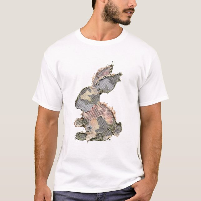 Camiseta Coelho Engraçado Crochê Patchwork Camuflagem Coelh (Frente)