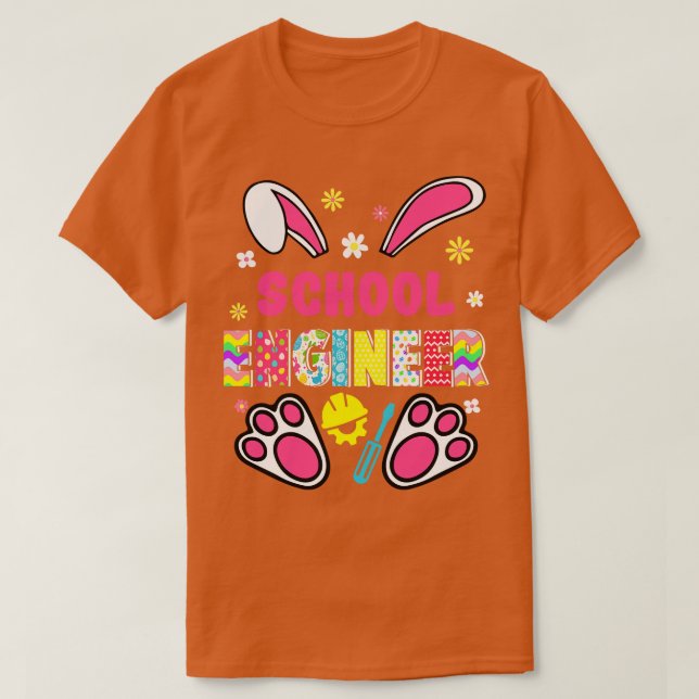 Camiseta Coelho Engraçado Engenheiro Dia de Páscoa da Escol (Frente do Design)
