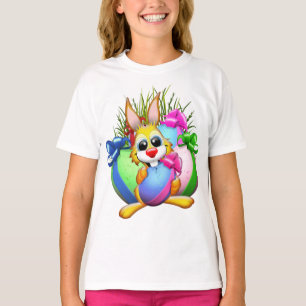 Camiseta Coelho engraçado mordendo um ovo de Páscoa