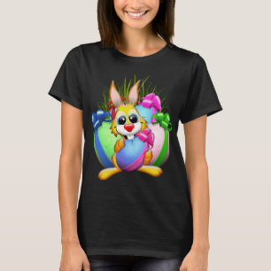 Camiseta Coelho engraçado mordendo um ovo de Páscoa