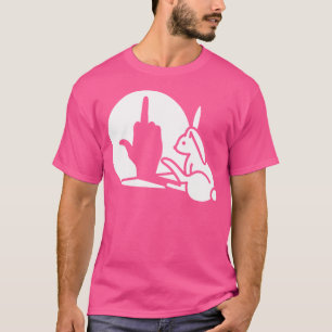 Camiseta Coelho Engraçado Sombra Mão Sinal do Dedo Médio