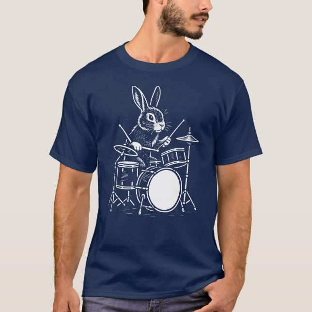 Camiseta coelho engraçado toca bateria (Frente)