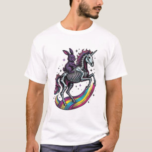 Camiseta Coelho Escuro Montando Unicórnio Esqueleto Vintage