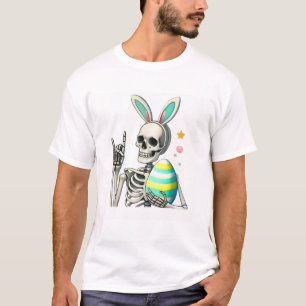 Camiseta Coelho Esqueleto de Páscoa Rocker Mão Balançador M