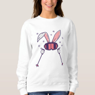 Camiseta Coelho esquiando com bastões de esqui e óculos de