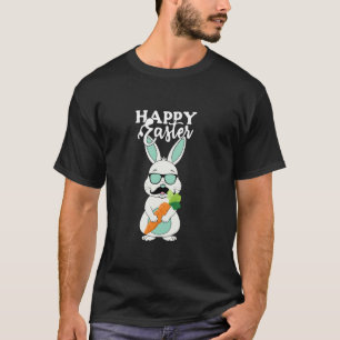Camiseta Coelho Feliz da Páscoa Cenoura Com Bigode Óculos F