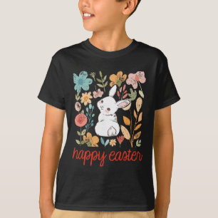 Camiseta Coelho Feliz da Páscoa Floral Flor Vintage Coelho
