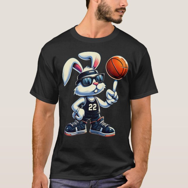 Camiseta Coelho Feliz de Páscoa Basquetebol Crianças Menino (Frente)