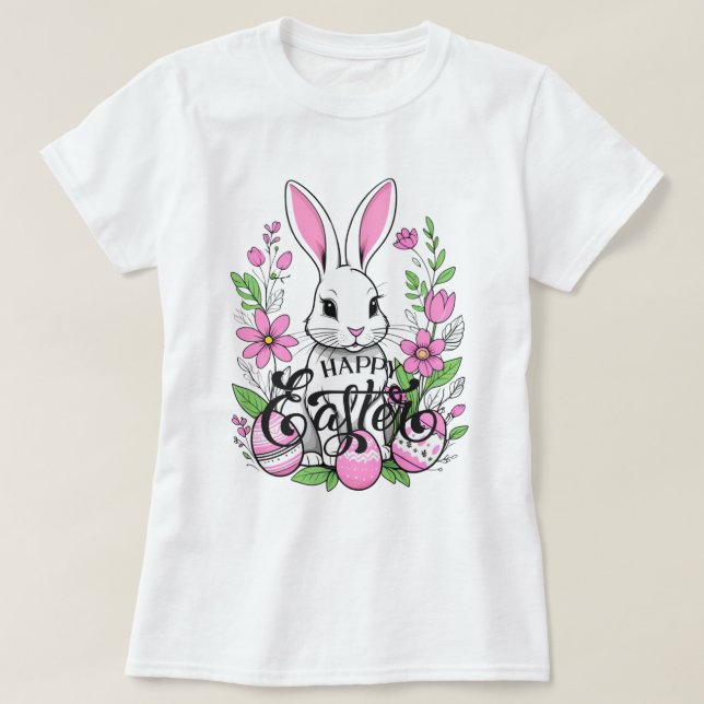 Camiseta Coelho felz pascoa (rosa escuro) (Frente do Design)