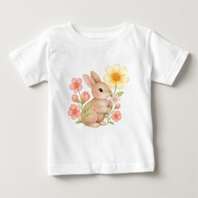 Camiseta Coelho Fofo Bebê Floral (Frente)