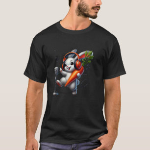 Camiseta Coelho Fofo Cantando No Microfone Vibrações Musica