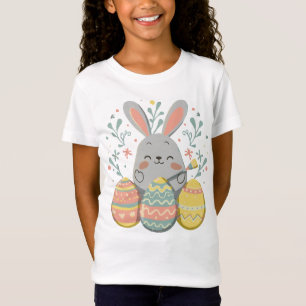 Camiseta Coelho Fofo Coelho Feliz Páscoa Garotas Crianças P