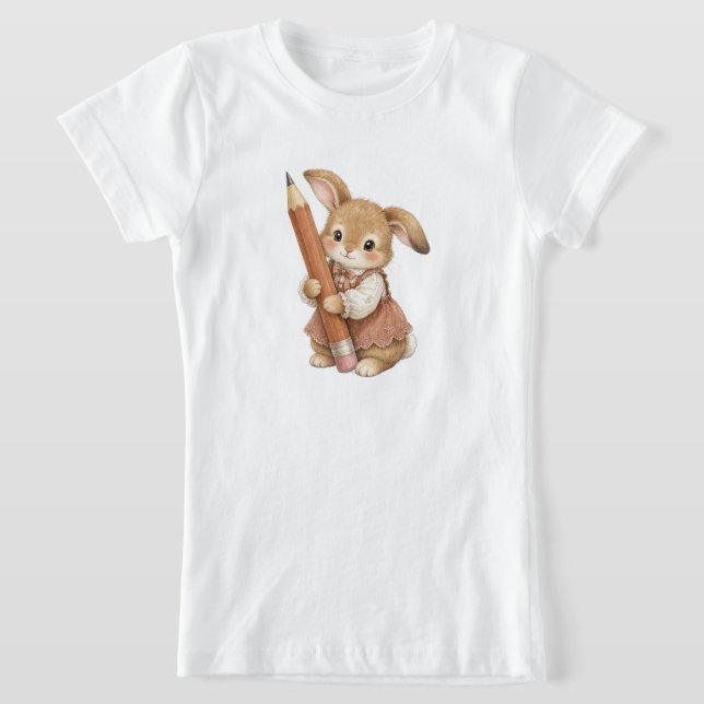 Camiseta Coelho Fofo com Lápis Meninas de Volta às Aulas  (Postura )