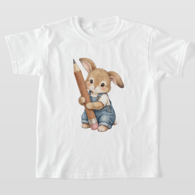 Camiseta Coelho Fofo com Lápis Volta às Aulas Crianças (Postura )