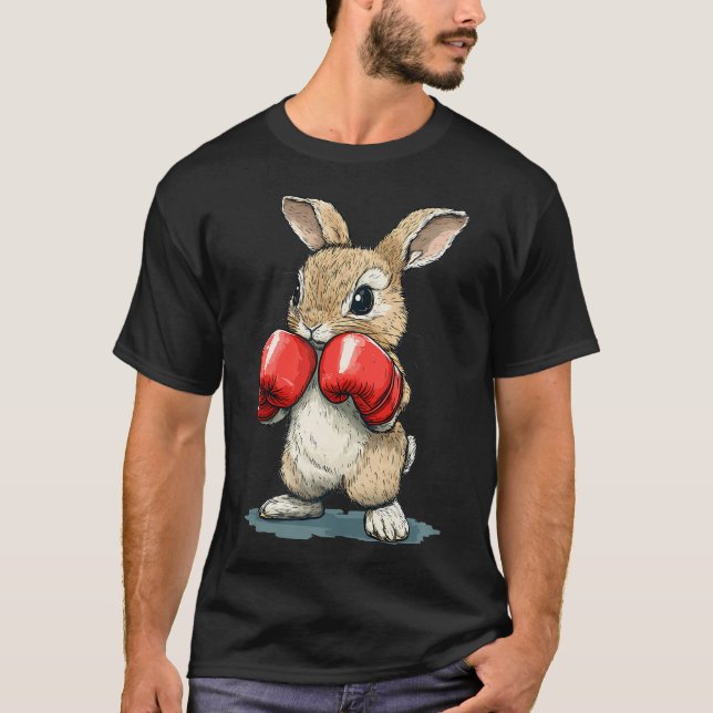 Camiseta Coelho Fofo Com Luvas de Boxe Para o Divertido (Frente)