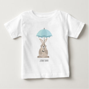 Camiseta Coelho fofo com nome personalizado de guarda-chuva