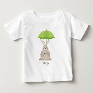 Camiseta Coelho fofo com nome personalizado de guarda-chuva