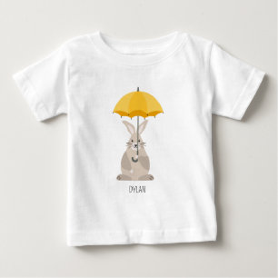 Camiseta Coelho fofo com nome personalizado guarda-chuva 