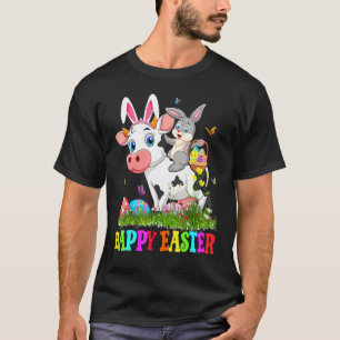 Camiseta Coelho Fofo Montado em Vaca Ovo de Páscoa Coelho F