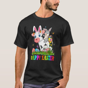 Camiseta Coelho Fofo Montando Vaca Ovo de Páscoa Fazendeiro