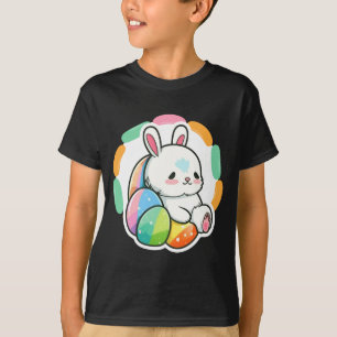 Camiseta Coelho fofo ovos de páscoa arco-íris desenho prima