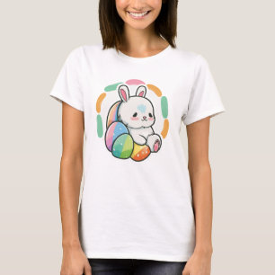 Camiseta Coelho Fofo Ovos de Páscoa Desenho Animado Arco-ír