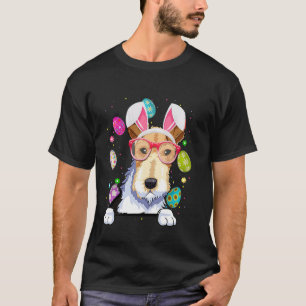 Camiseta Coelho Fofo Rosto de Cachorro Fox Terrier Ovos de