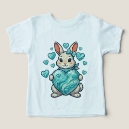 Camiseta Coelho Fofo Segurando um Coração Turquesa Brilhant