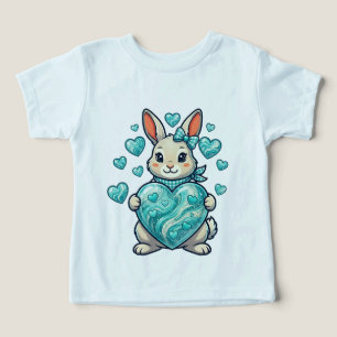 Camiseta Coelho Fofo Segurando um Coração Turquesa Brilhant