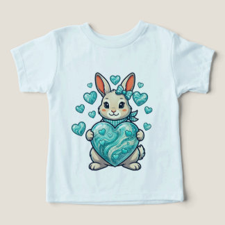 Camiseta Coelho Fofo Segurando um Coração Turquesa Brilhant