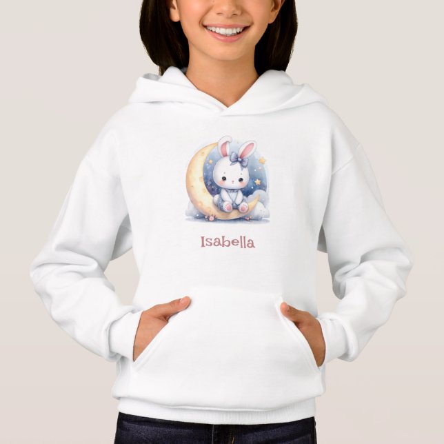 Camiseta coelho fofo sentado na lua  (Frente)