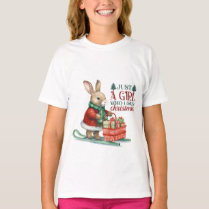 Camiseta Coelho Garota Com Presentes De Natal Em Pincéis
