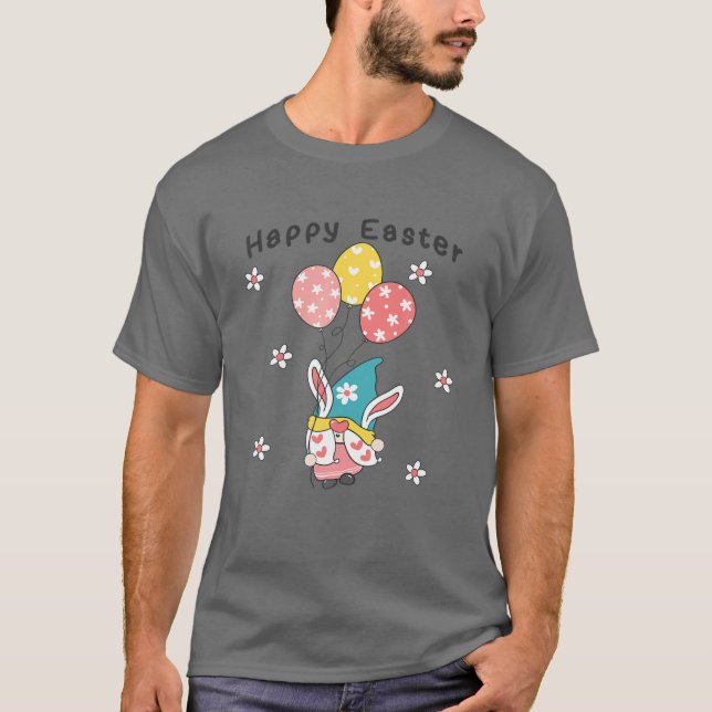 Camiseta Coelho Gnomo Com Felz pascoa De Ovo (Frente)