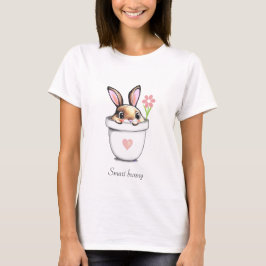Camiseta Coelho Inteligente em um Vaso de Planta com Flor e
