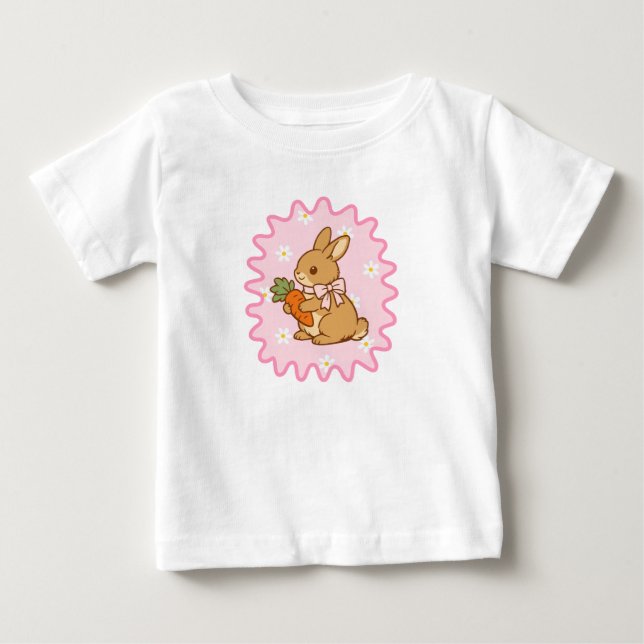 Camiseta Coelho Kawaii Cenoura Flores da Primavera  (Frente)