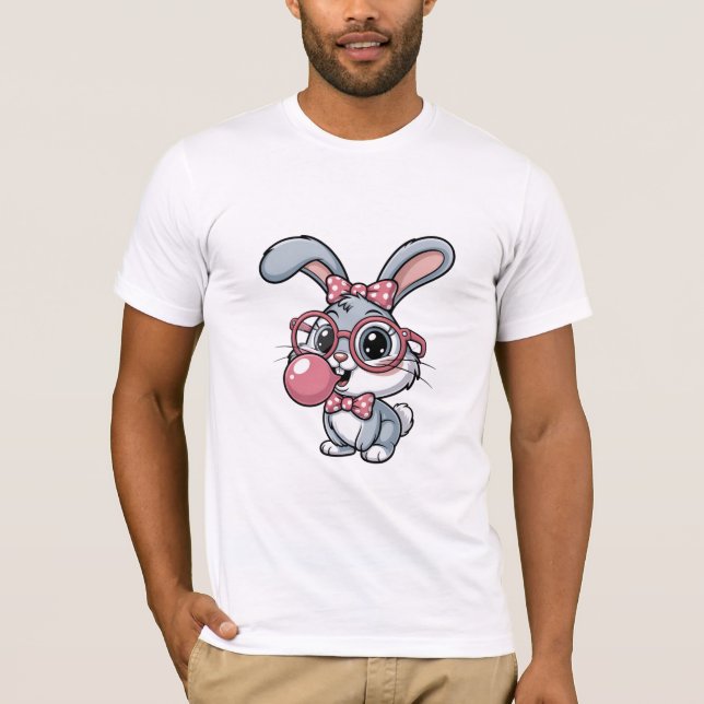 Camiseta Coelho Kawaii Fofo com Óculos (Frente)