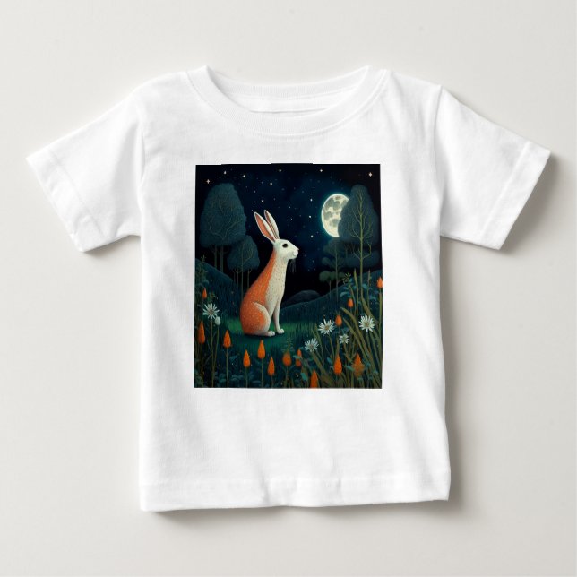 Camiseta Coelho Laranja e Branco na Lua (Frente)